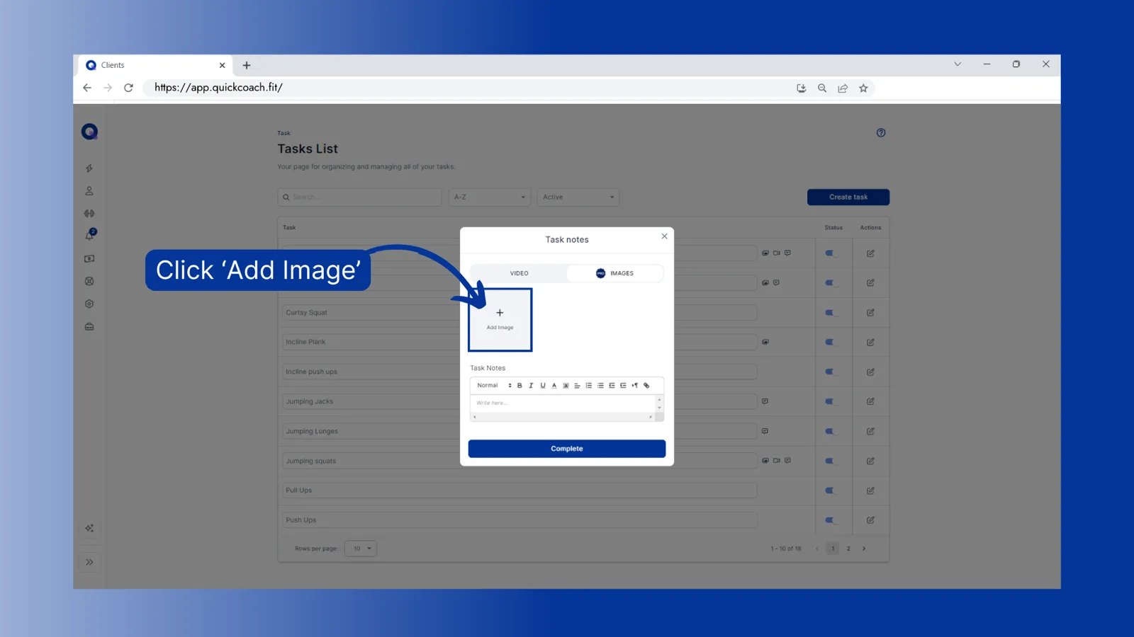 The Images tab with the Add Image button highlighted