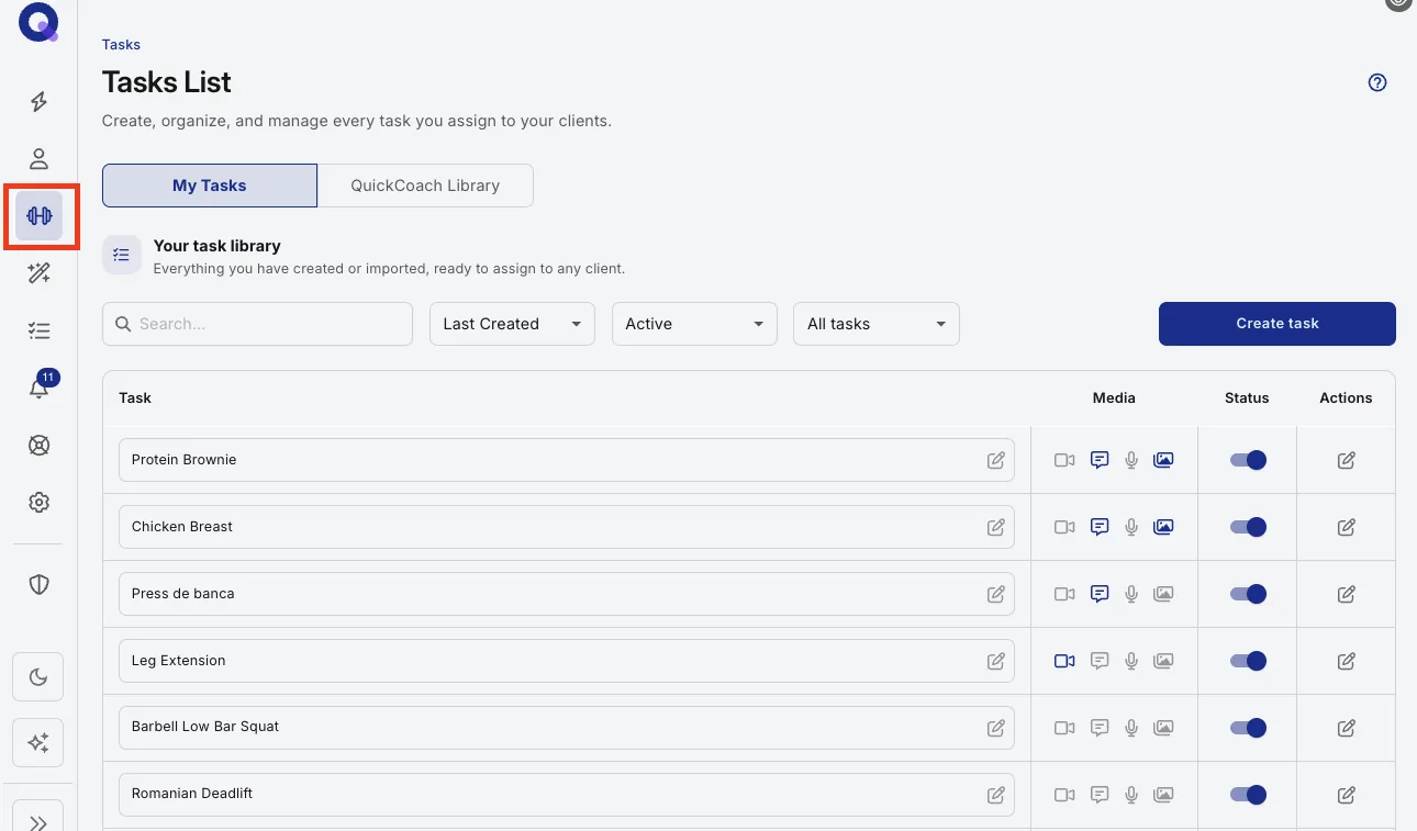 The Task Library open from the left navigation