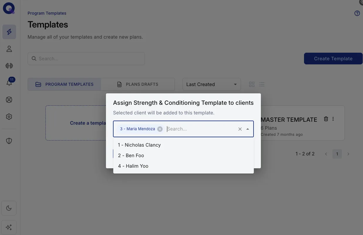The client picker with clients selected and the Assign to clients button