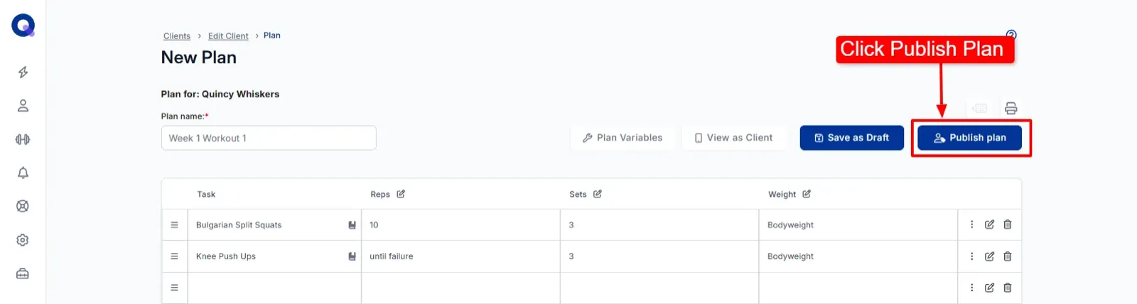 The plan builder header with the Publish Plan button