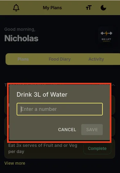 A habit open in the client app waiting for a response