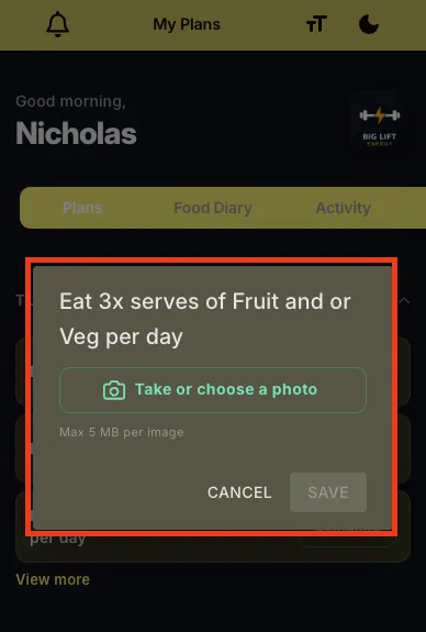 A habit response being entered in the client app