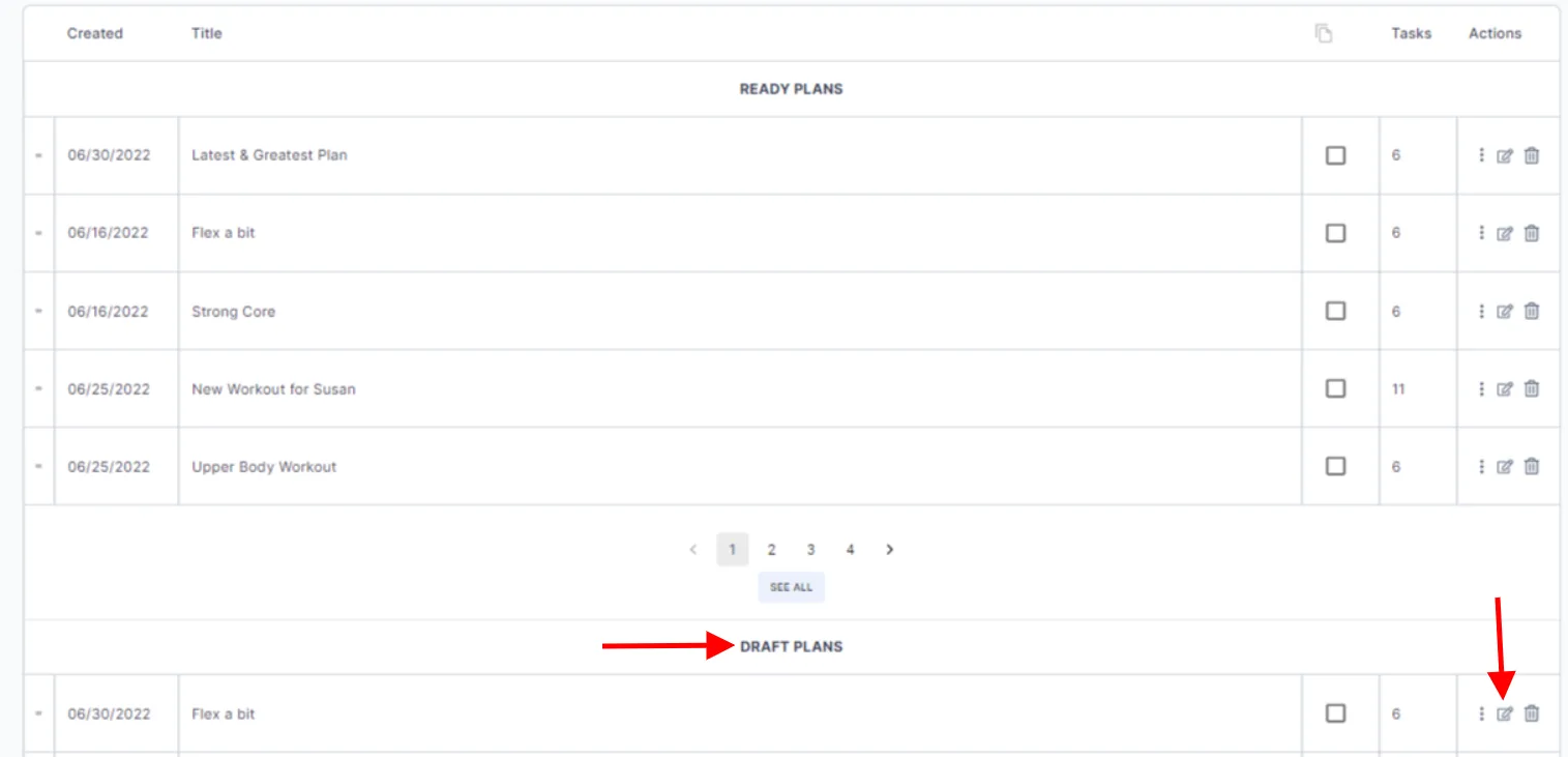 A copied plan sitting in the drafts section of a program template
