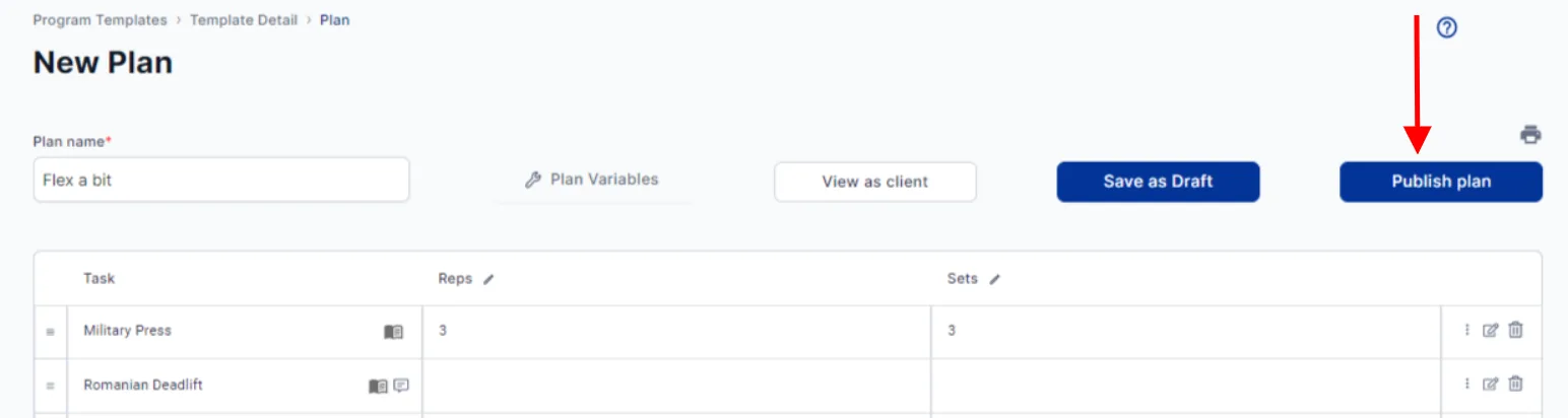 The plan builder with the Publish Plan button highlighted