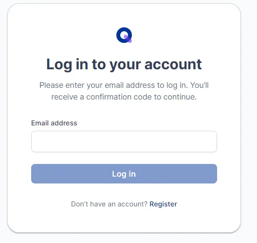 The QuickCoach log-in screen with a field for your email address