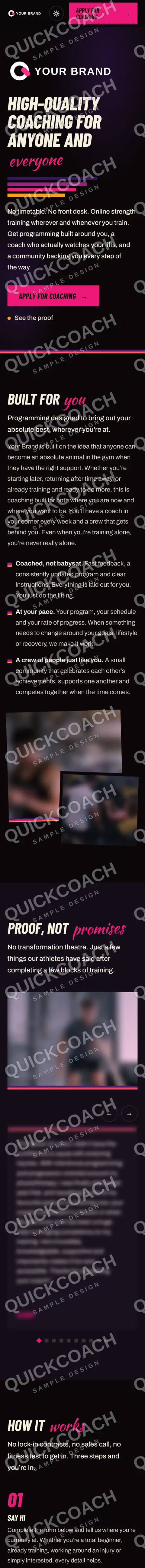 The same online strength and powerlifting team design on a phone.
