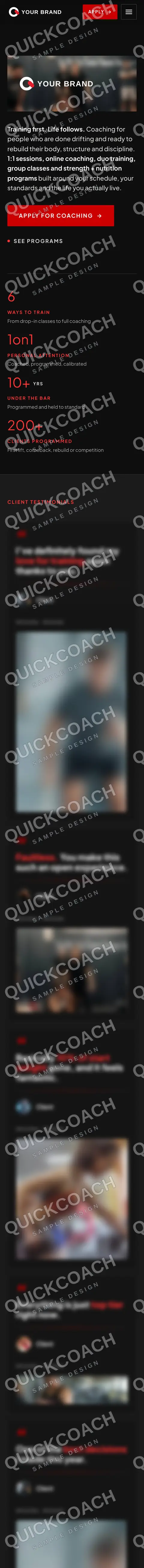 The same strength and conditioning studio design on a phone.