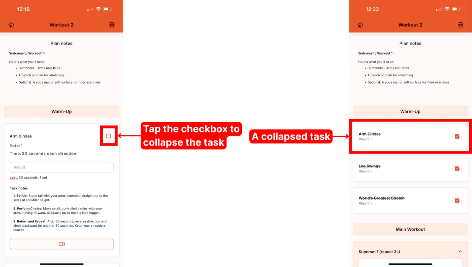 A collapsed task with its checkbox ticked in the client app