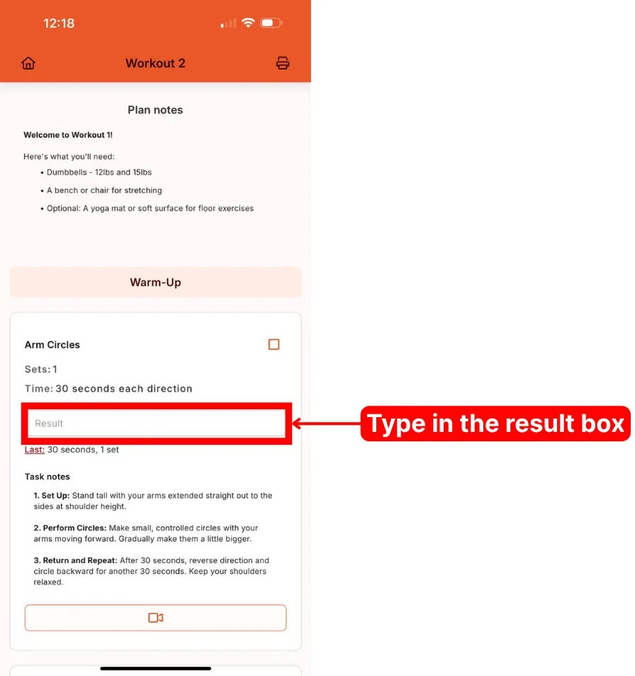 A task with the results box filled in