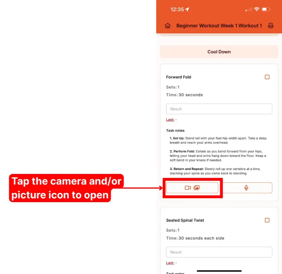 A task with the video camera and picture icons visible