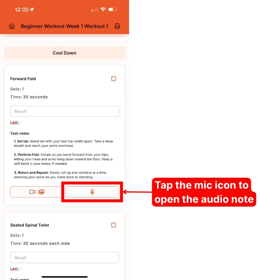 A task with the microphone icon for an audio note