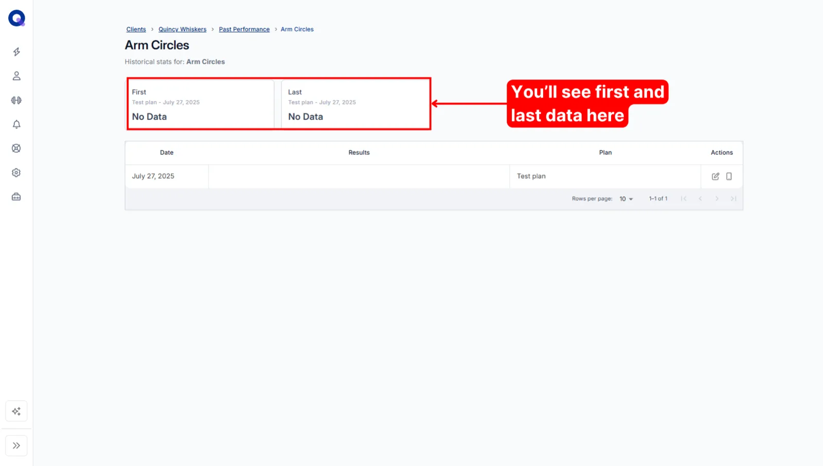 A task's history detail showing first and last results with the full result history