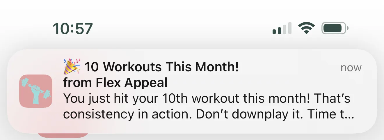 A push notification on a client's phone showing the bold title above the message text