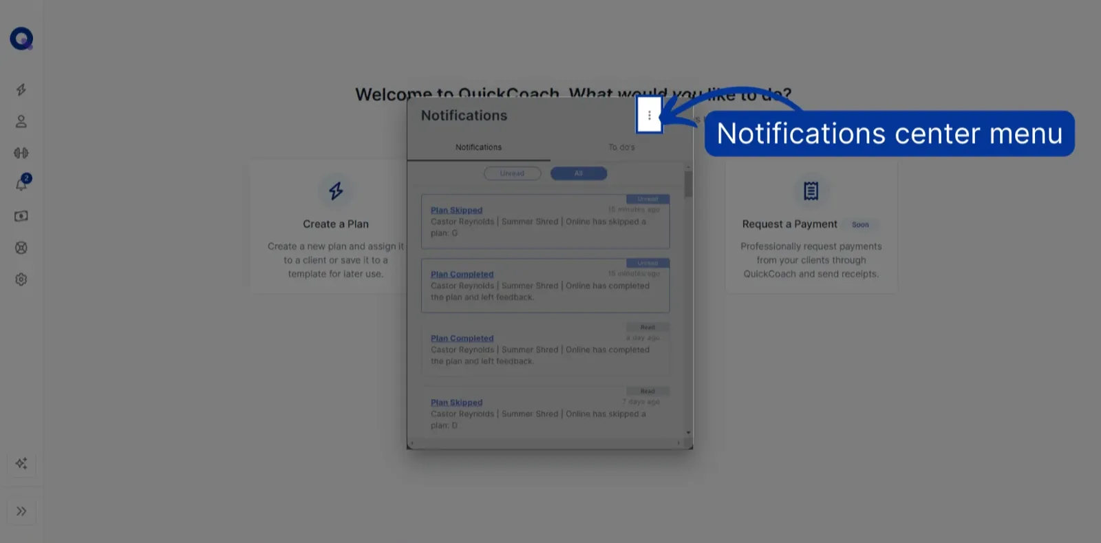 The three-dot menu button at the top of the Notifications panel