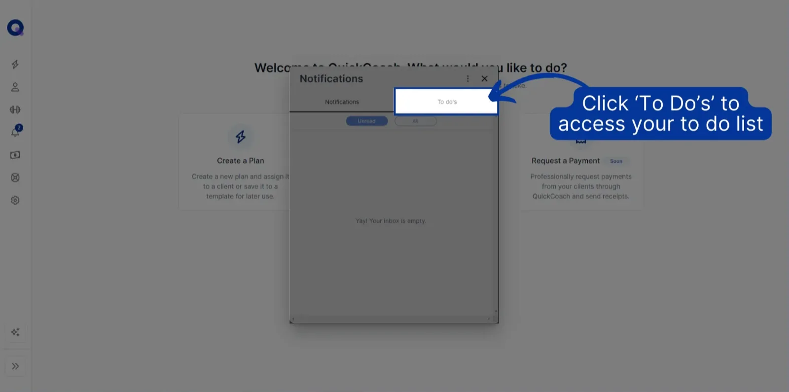 The To Do's tab at the top of the Notifications panel