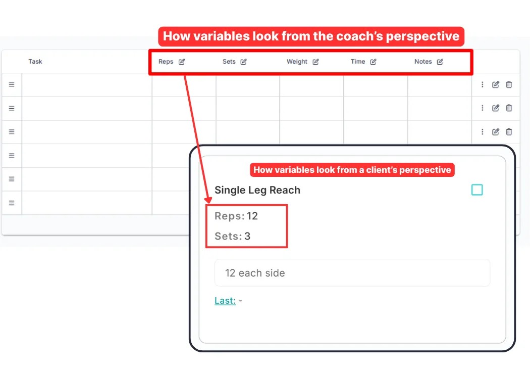 A task in the client app with its variable values shown beneath the task name