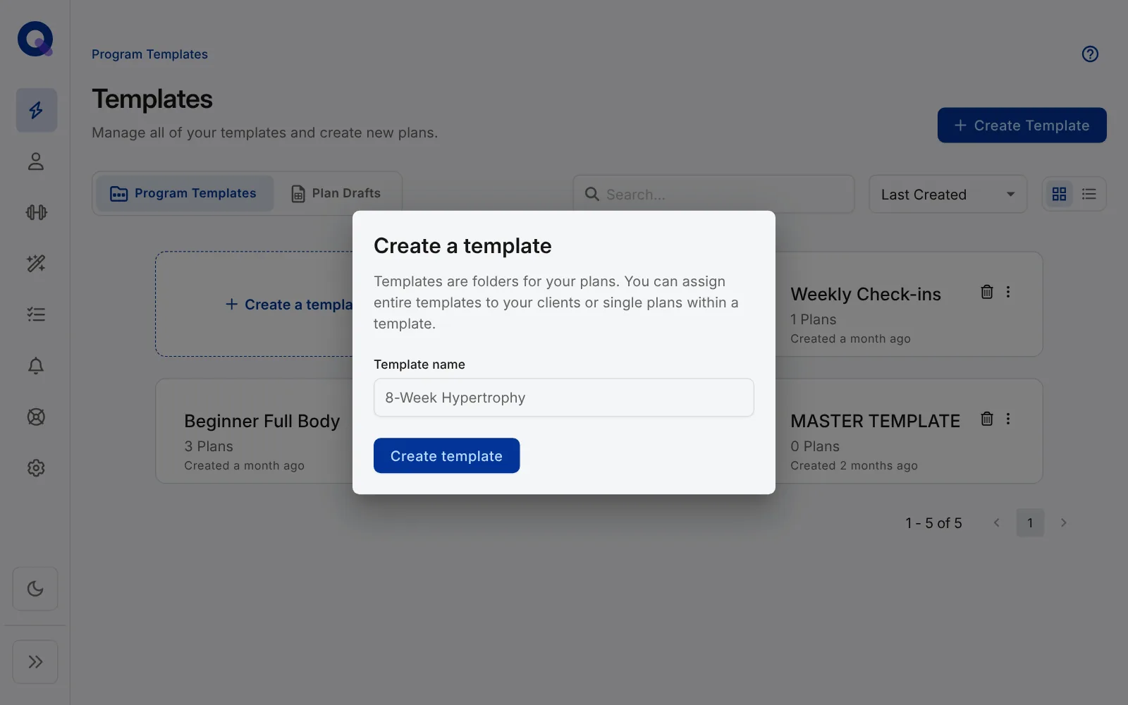 The Create a template window with a Template name field and a Create template button