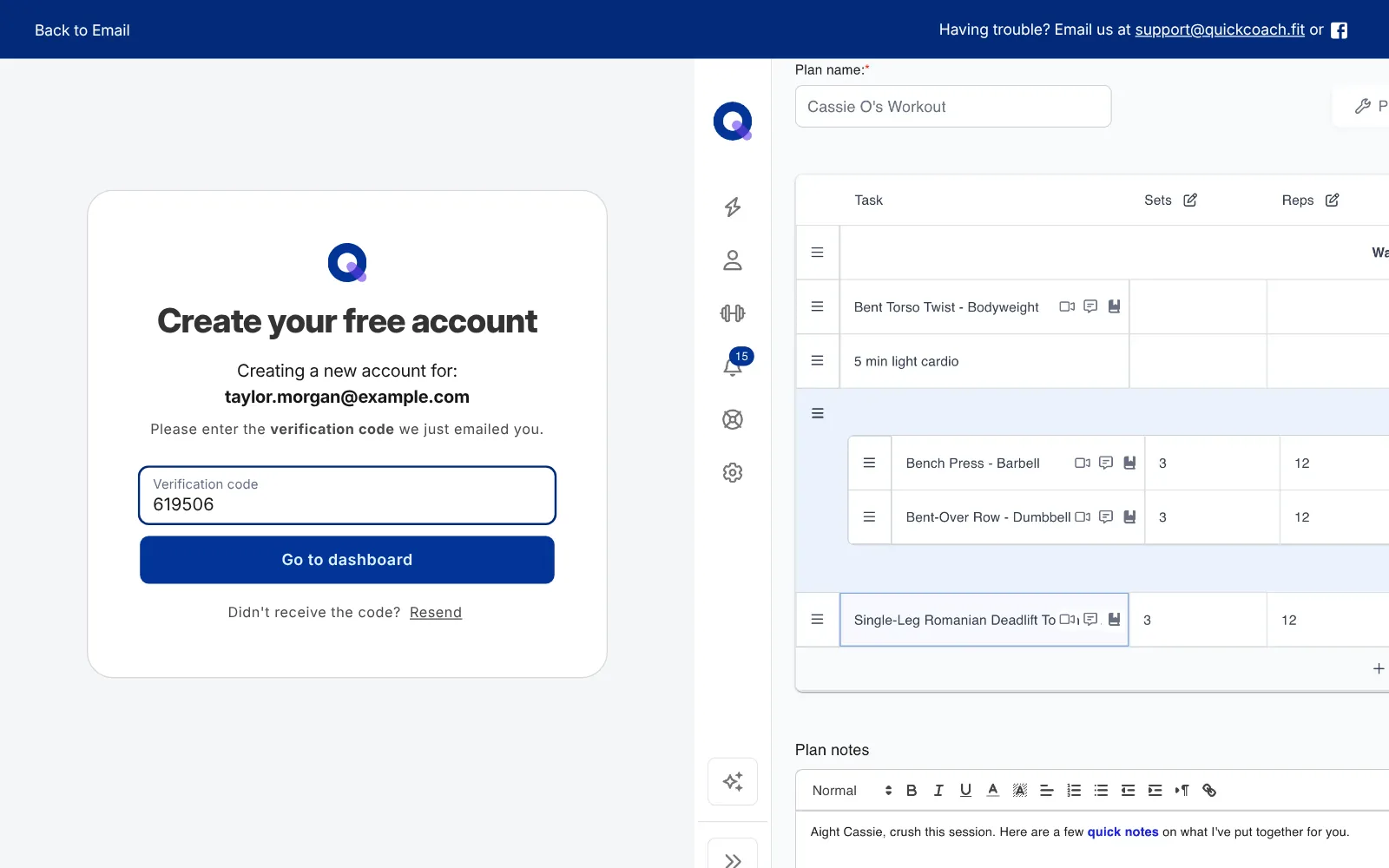 The verification code step, where you type the code from your email
