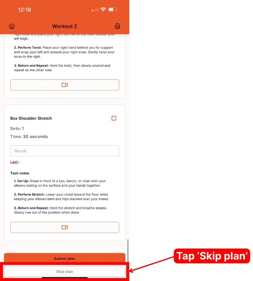 The bottom of a plan with the Skip plan button highlighted below the Submit plan button.